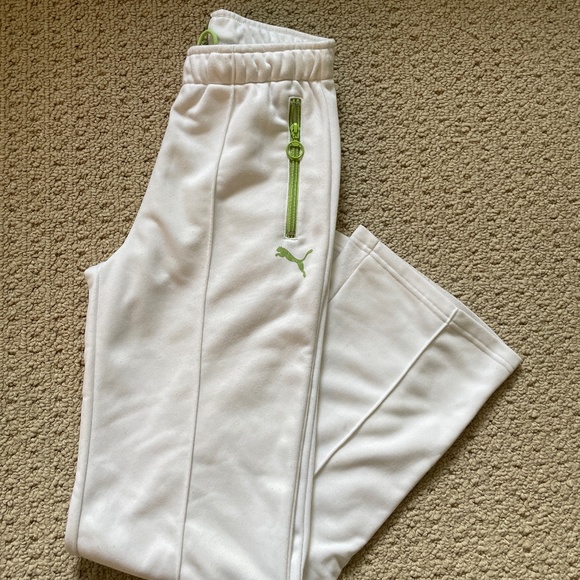 Puma White Track Pants With Green Stripes S - Picture 2 of 6